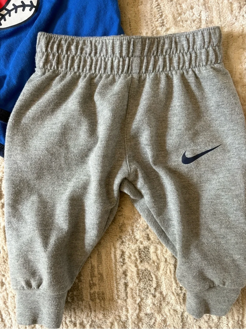 Nike Blue & Navy Baby Baseball Bodysuit with Gray Joggers